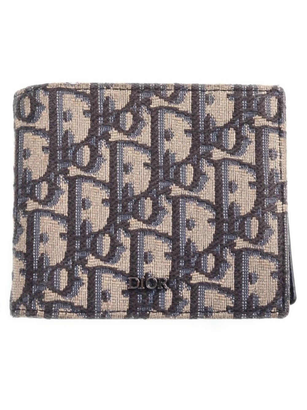 Dior Oblique Bifold Wallet Compact Card Case Beige Leather Canvas
